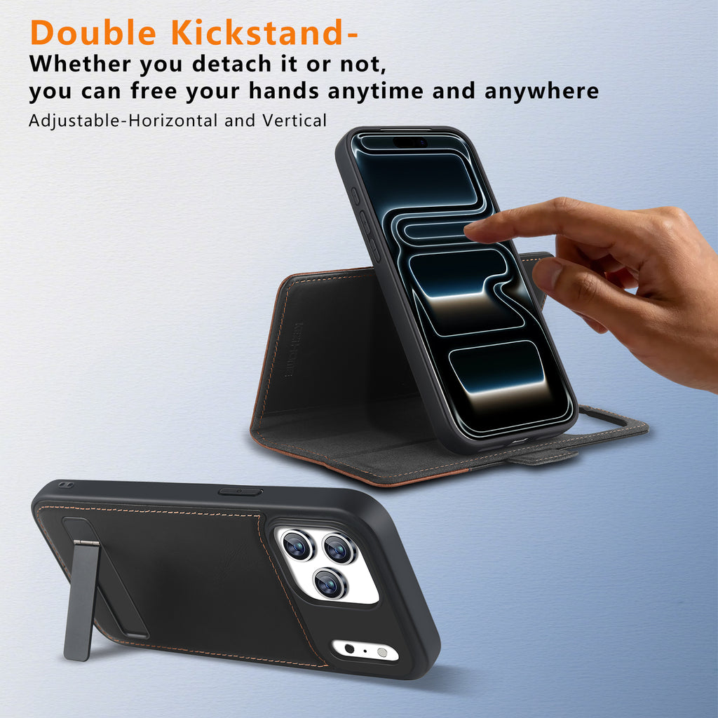KEZiHOME Genuine Leather Case Compatible with iPhone 17 Pro Max Magnetic Detachable [2 in 1] Wallet with Kickstand Removable Card Slots[RFID Blocking] Wireless Charging cover with 17 Pro Max