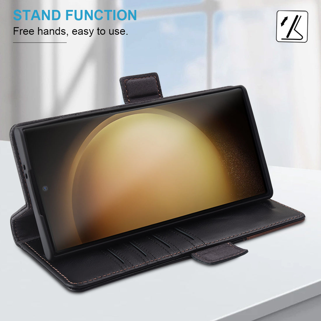 KEZiHOME Case for Galaxy S24 Ultra, Genuine Leather Wallet Case [RFID Blocking] Card Holder Kickstand Magnetic Protective Phone Folio Cover Compatible with Galaxy S24 Ultra 6.8"