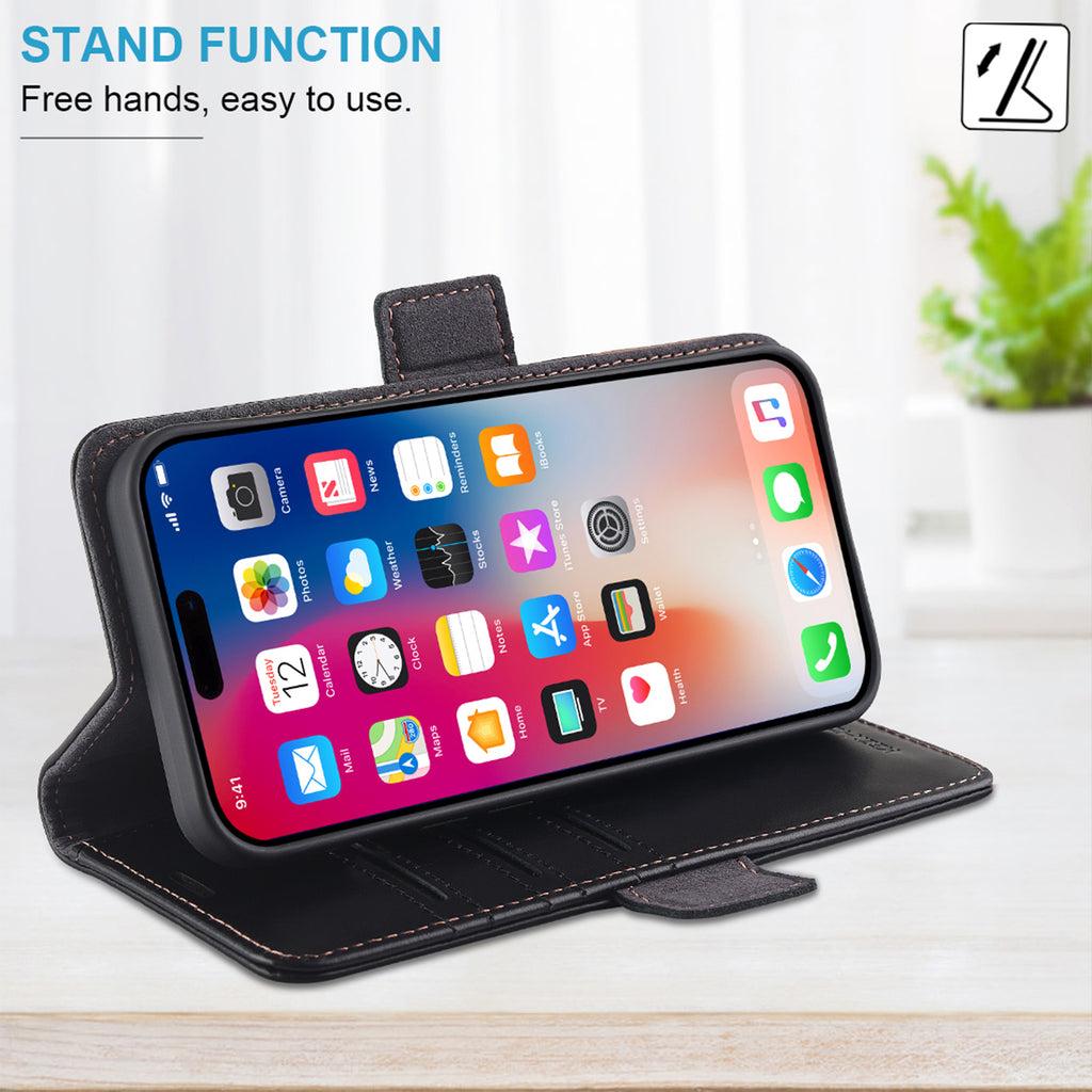 KEZiHOME Compatible with iPhone 16 Wallet Case, Genuine Leather RFID Blocking with Card Holder, Magnetic Kickstand Phone Flip Cover for iPhone 16 5G 6.1 inch