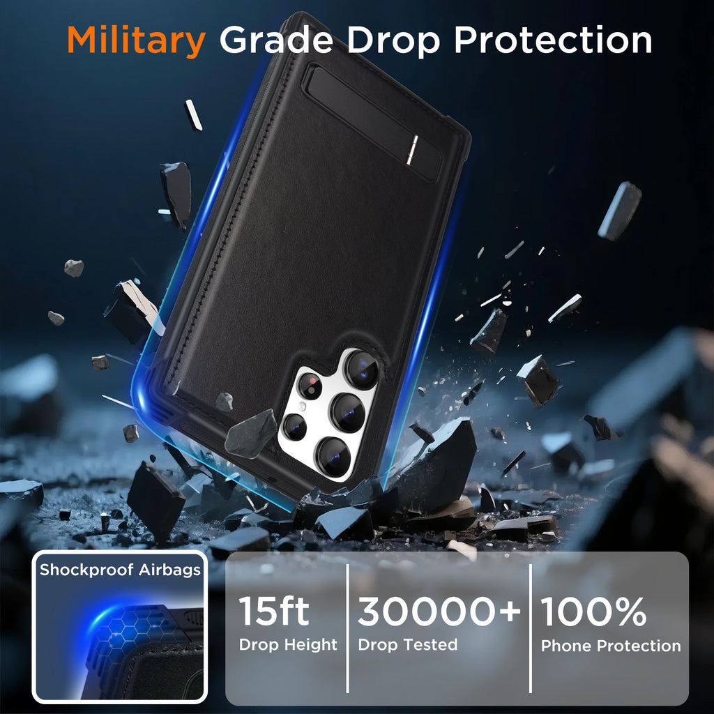 KEZiHOME for Samsung Galaxy S22 Ultra Case with Stronger Magnetic, Genuine Leather [Built-in Kickstand] Military-Grade Drop Protection S22 Ultra Phone Cover Case 5G for Samsung S22 Ultra