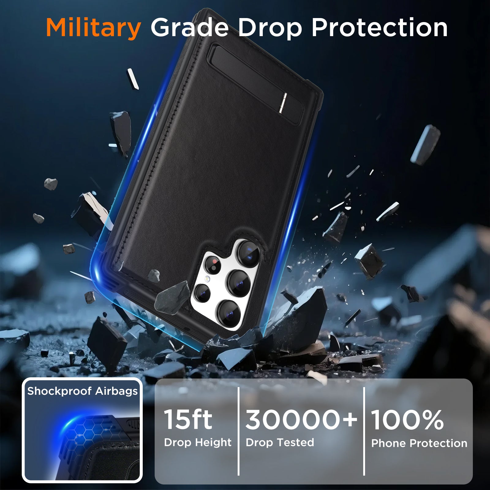 KEZiHOME for Samsung Galaxy S22 Ultra Case with Stronger Magnetic, Genuine Leather [Built-in Kickstand] Military-Grade Drop Protection S22 Ultra Phone Cover Case 5G for Samsung S22 Ultra
