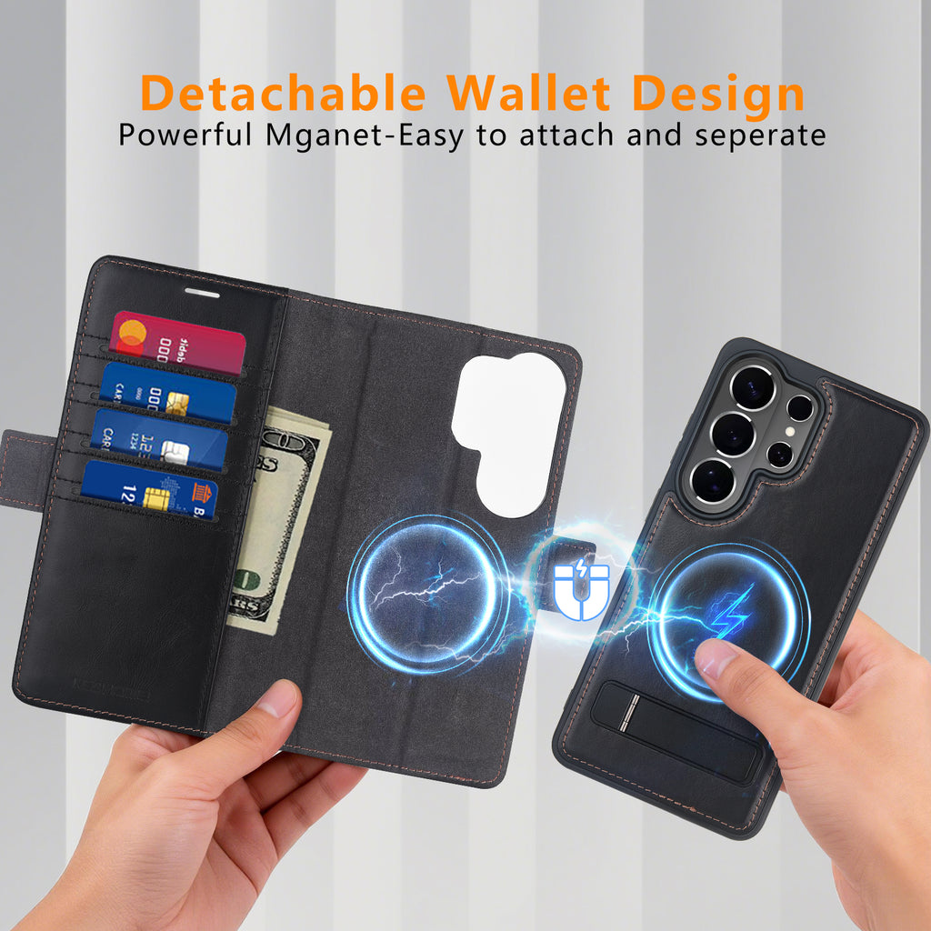 KEZiHOME case for Samsung Galaxy S26 Ultra Magnetic 2 in 1 Detachable Wallet Kickstand Genuine Leather[RFID Blocking]Card Slots Wireless Charging Cover for Galaxy S26 Ultra