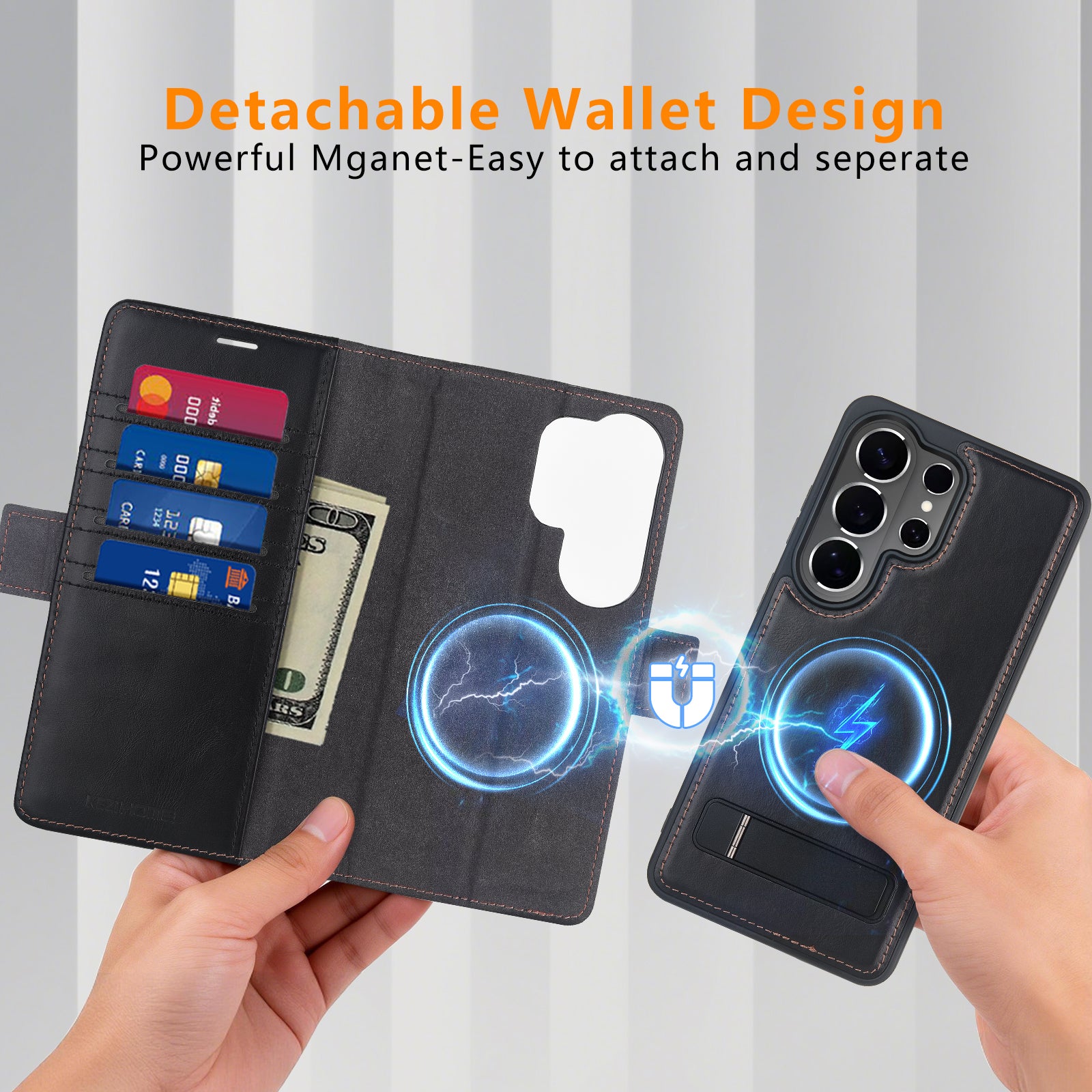 KEZiHOME case for Samsung Galaxy S26 Ultra Magnetic 2 in 1 Detachable Wallet Kickstand Genuine Leather[RFID Blocking]Card Slots Wireless Charging Cover for Galaxy S26 Ultra