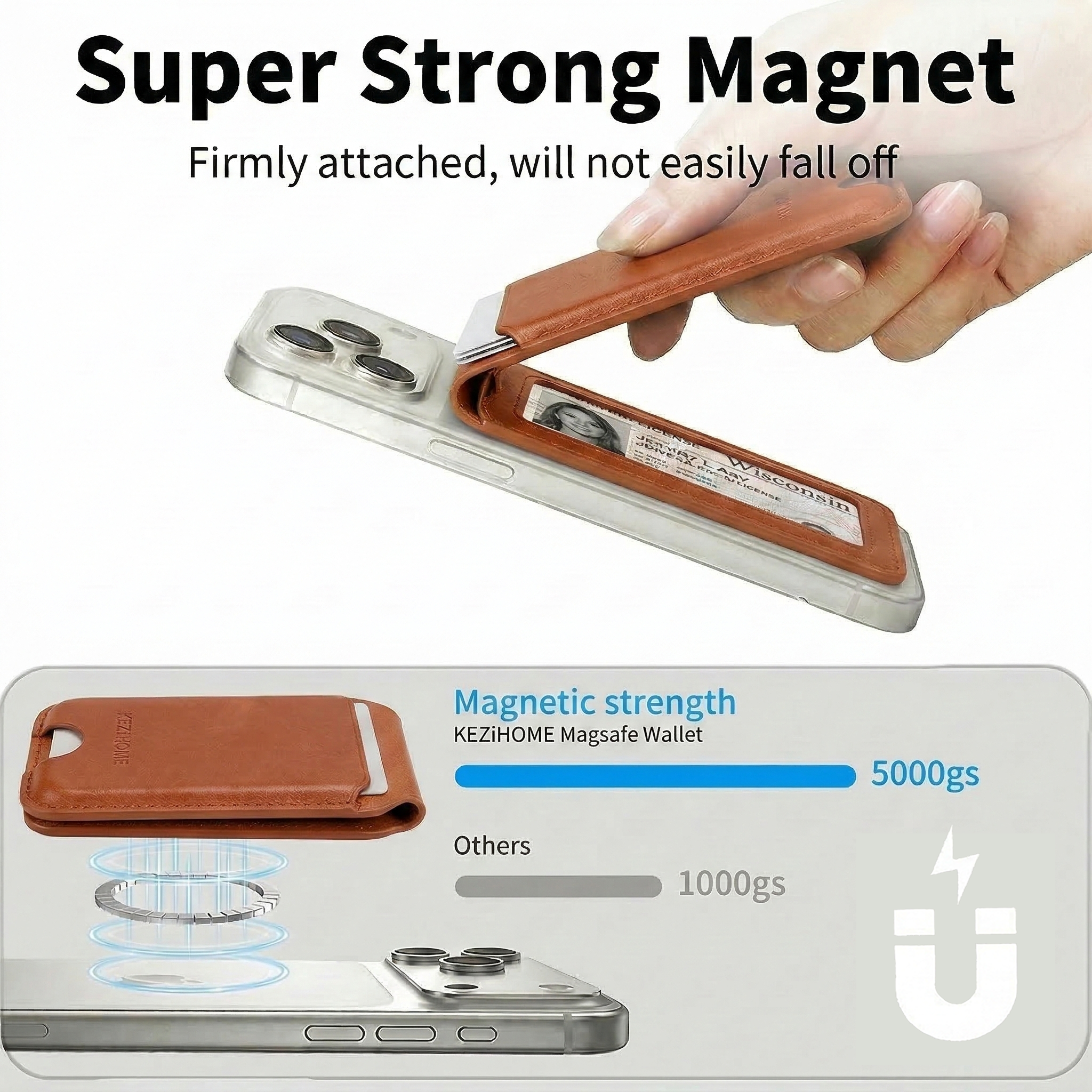 KEZiHOME for MagSafe Wallet, Genuine Leather 5-6 Card Holder[RFID Blocking] with Adjustable Stand, Strong Magnetic Wallet for iPhone 17/16/15/14/13/12 Series