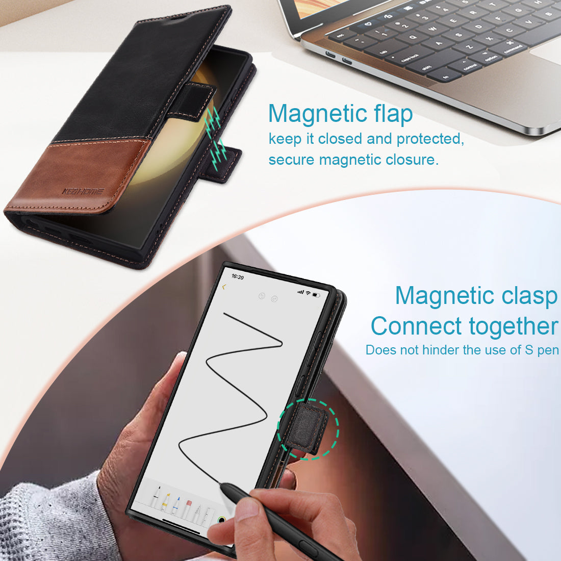 KEZiHOME Case for Galaxy S24 Ultra, Genuine Leather Wallet Case [RFID Blocking] Card Holder Kickstand Magnetic Protective Phone Folio Cover Compatible with Galaxy S24 Ultra 6.8"