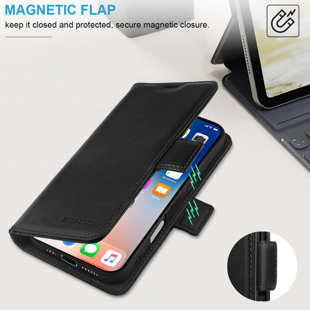 KEZiHOME Wallet Case for iPhone 16 Plus, Genuine Leather RFID Blocking with Card Holder, Magnetic Kickstand Phone Flip Cover Case Compatible with iPhone 16 Plus 5G 6.7 inch