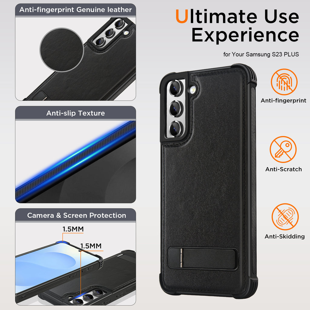 KEZiHOME for Samsung Galaxy S23 Plus Case, Strong Magnetic Phone Cover with Kickstand, Premium Genuine Leather Shockproof TPU Protection Bumper Design for Samsung S23+ Plus Case