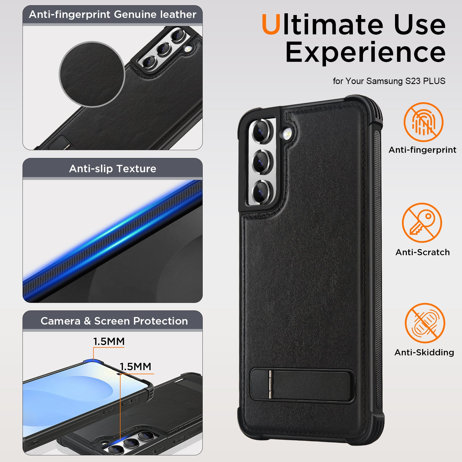 KEZiHOME for Samsung Galaxy S23 Plus Case, Strong Magnetic Phone Cover with Kickstand, Premium Genuine Leather Shockproof TPU Protection Bumper Design for Samsung S23+ Plus Case