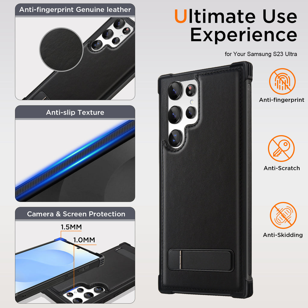 KEZiHOME for Samsung Galaxy S23 Ultra Case, Stronger Magnetic Phone Cover with Kickstand, Premium Genuine Leather Shockproof TPU Protection Bumper Design for Samsung S23 Ultra Cases