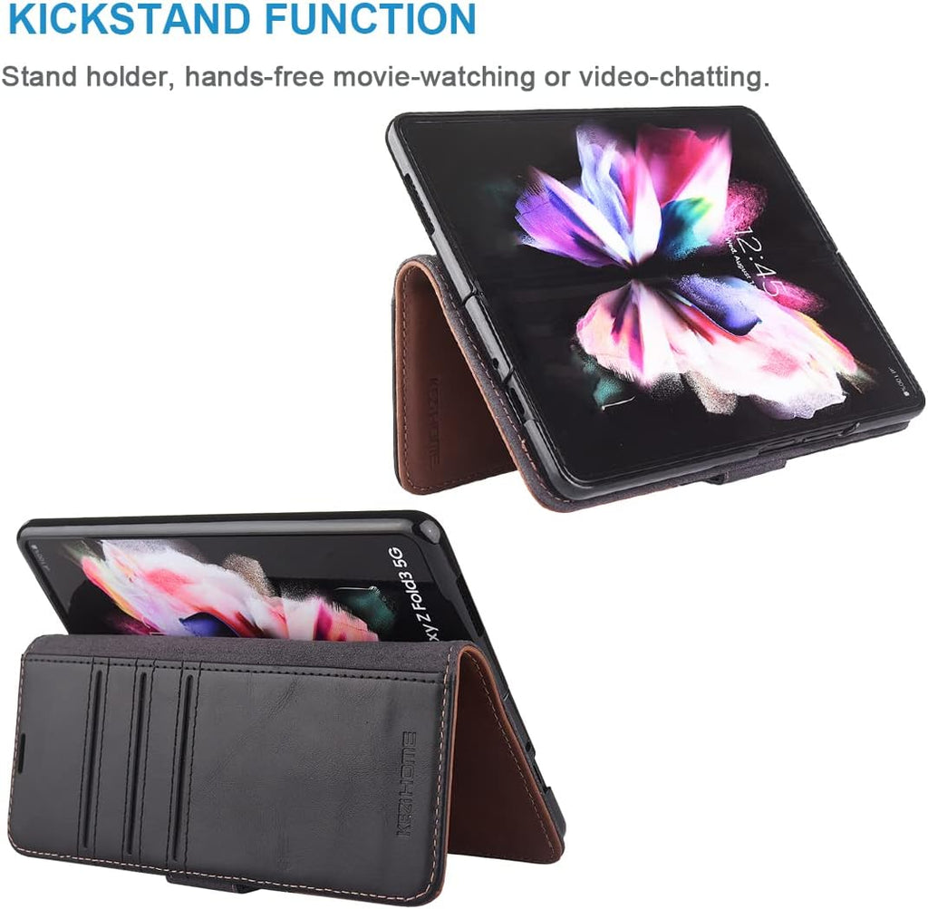KEZiHOME Genuine Leather Galaxy Z Fold 3 Wallet Case [RFID Blocking] with Card Slot Flip Kickstand Phone Cover Compatible with Galaxy Z Fold 3
