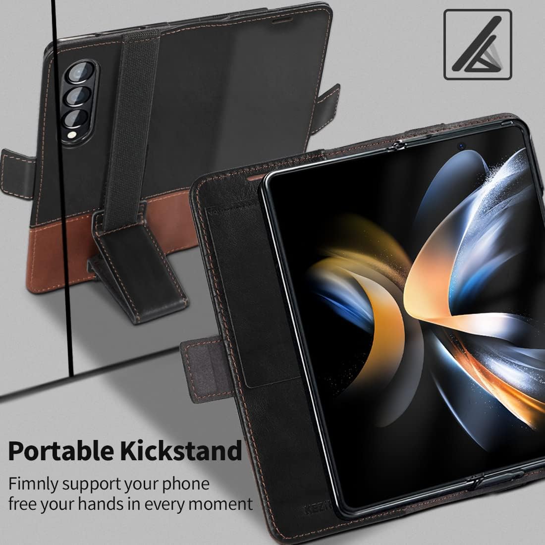 KEZiHOME for Galaxy Z Fold 4 5G Case, Genuine Leather Wallet Case with Card Holder [RFID Blocking] Kickstand Magnetic Book Flip Case Compatible with Samsung Galaxy Z Fold 4 2022