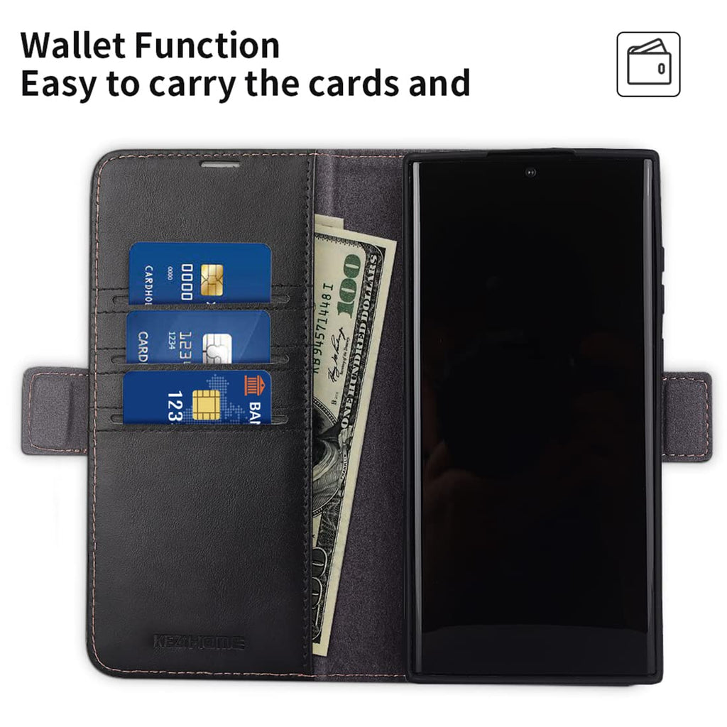 KEZiHOME Galaxy S22 Ultra Case, Genuine Leather [RFID Blocking] Wallet Case Card Slot Flip Magnetic Stand Phone Cover Compatible with Samsung Galaxy S22 Ultra (2022)