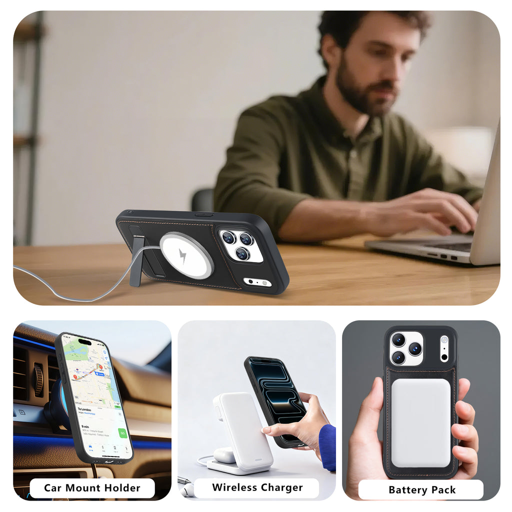 KEZiHOME Genuine Leather Case Compatible with iPhone 17 Pro Max Magnetic Detachable [2 in 1] Wallet with Kickstand Removable Card Slots[RFID Blocking] Wireless Charging cover with 17 Pro Max