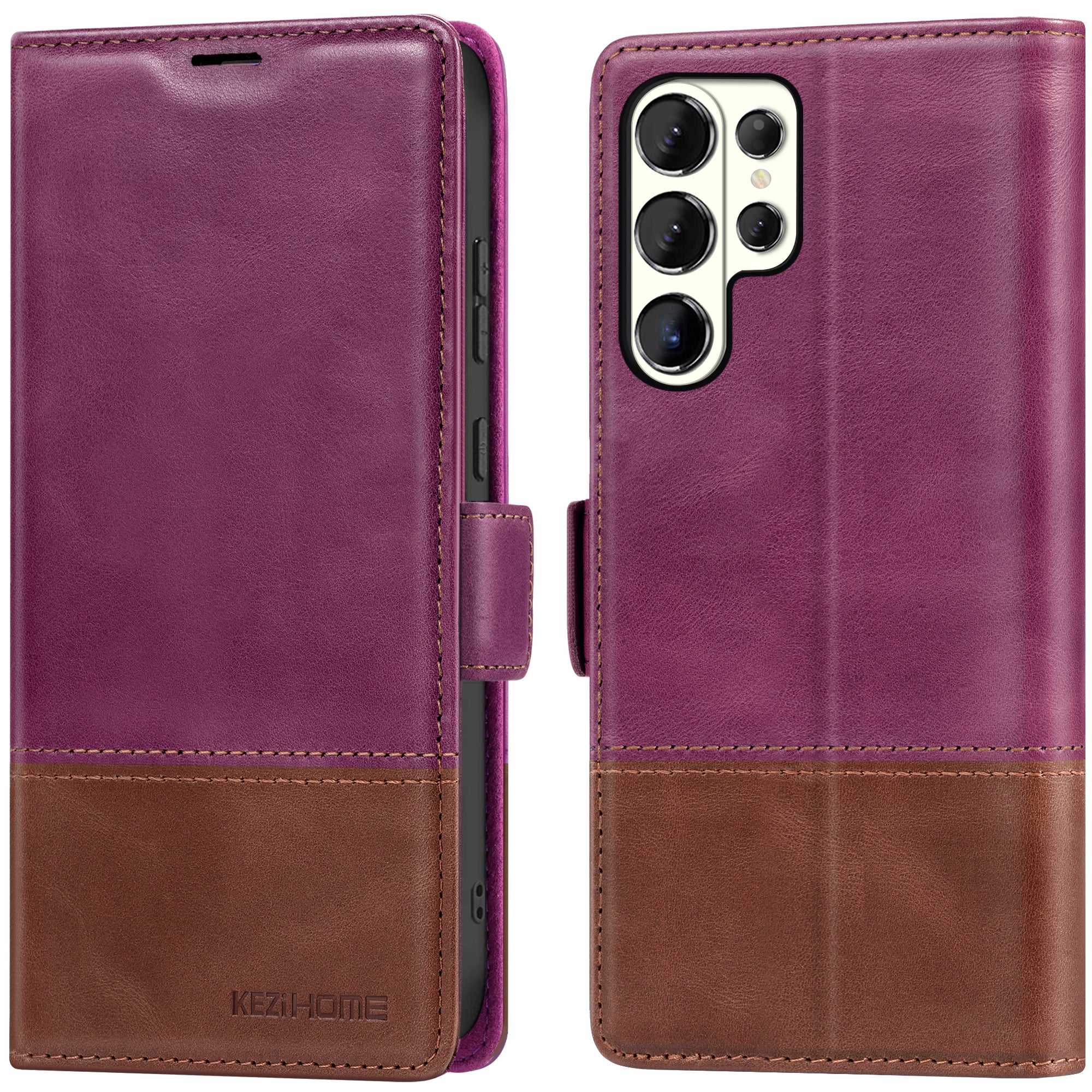 KEZiHOME Case for Galaxy S26 Ultra, Genuine Leather Wallet Case [RFID Blocking] Card Holder Kickstand Magnetic Protective Phone Folio Cover Compatible with Galaxy S26 Ultra 6.9"