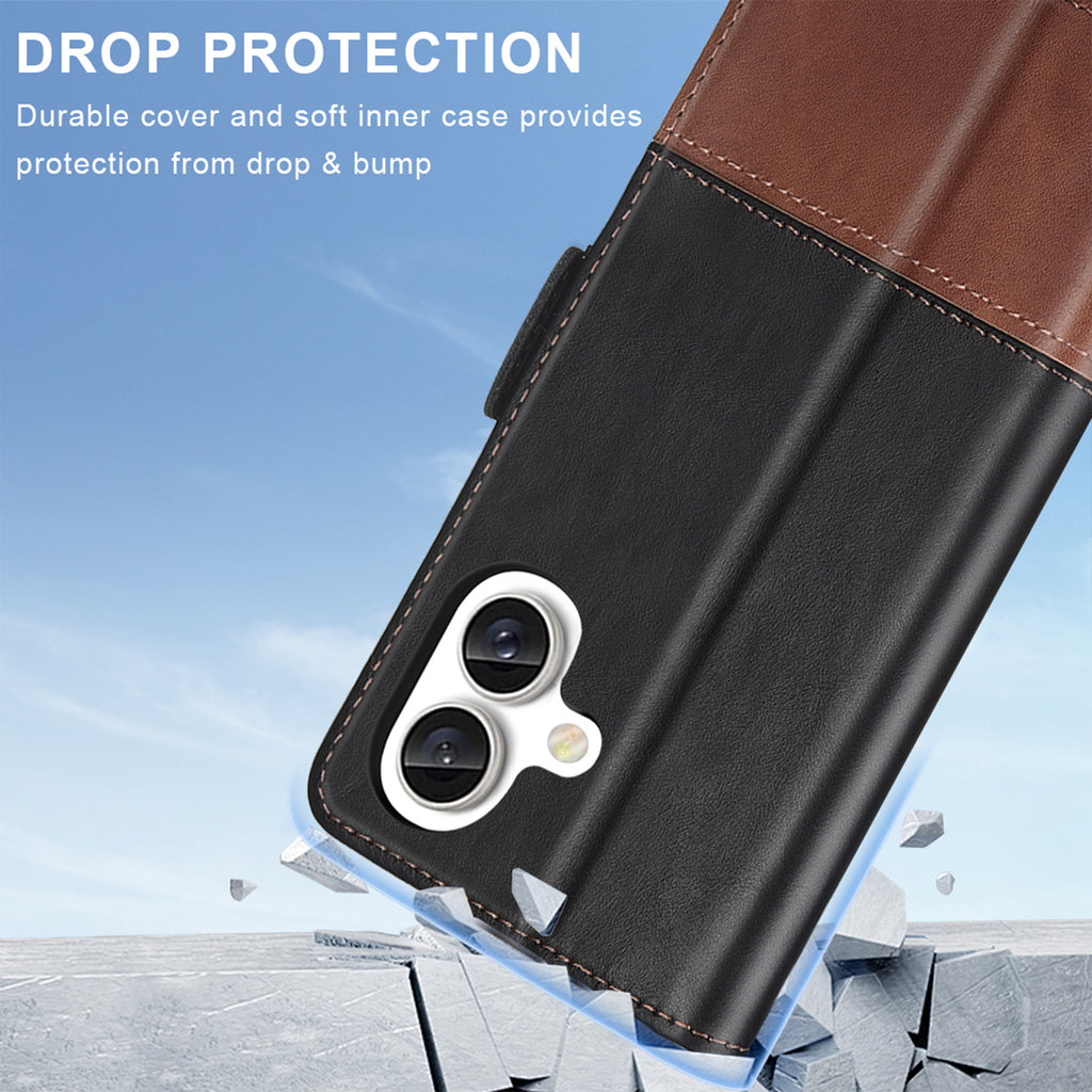 KEZiHOME Compatible with iPhone 16 Wallet Case, Genuine Leather RFID Blocking with Card Holder, Magnetic Kickstand Phone Flip Cover for iPhone 16 5G 6.1 inch