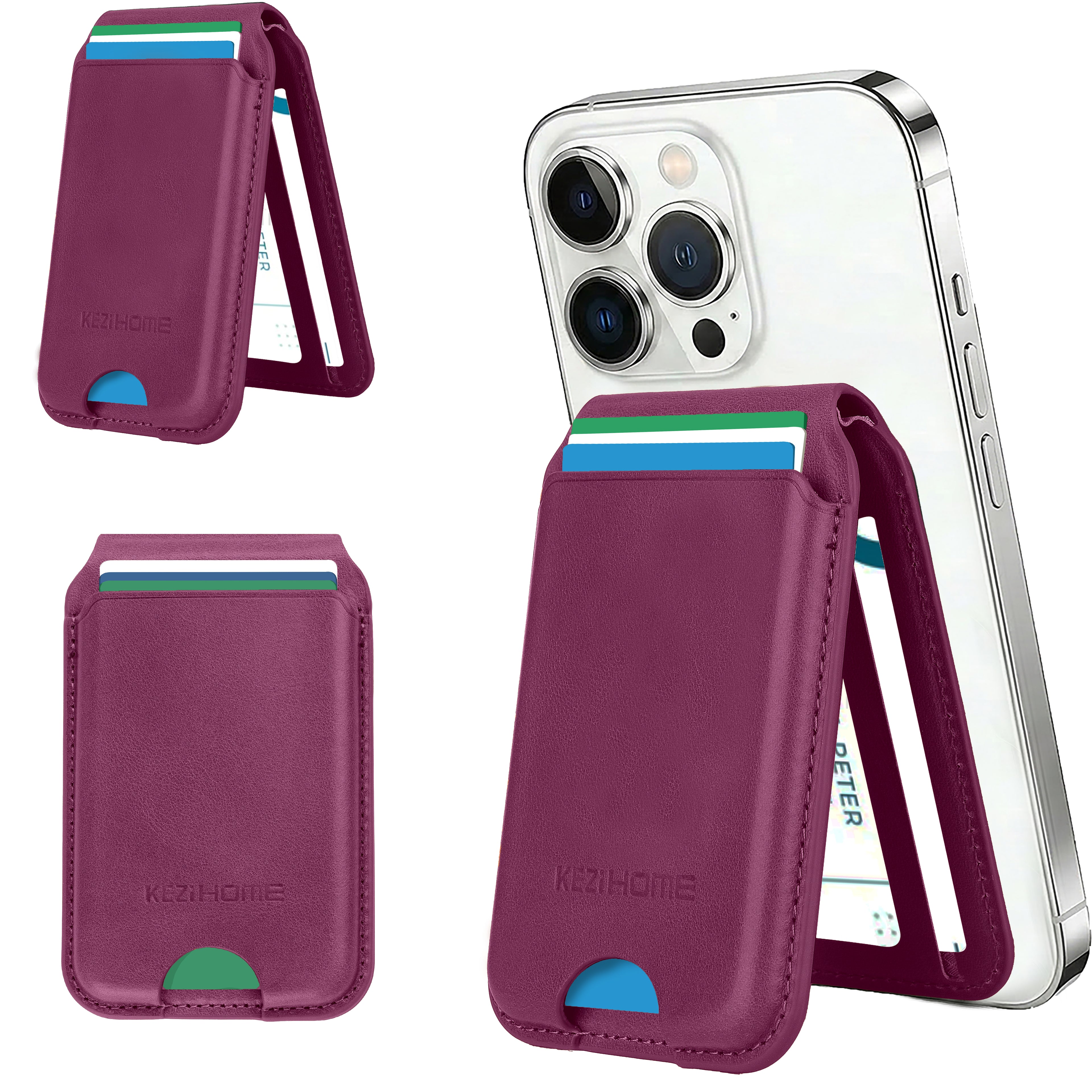KEZiHOME for MagSafe Wallet, Genuine Leather 5-6 Card Holder[RFID Blocking] with Adjustable Stand, Strong Magnetic Wallet for iPhone 17/16/15/14/13/12 Series
