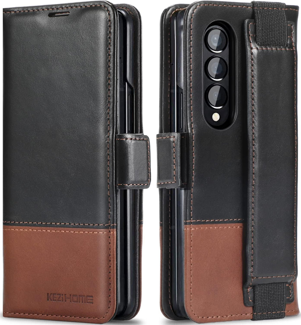 KEZiHOME for Galaxy Z Fold 4 5G Case, Genuine Leather Wallet Case with Card Holder [RFID Blocking] Kickstand Magnetic Book Flip Case Compatible with Samsung Galaxy Z Fold 4 2022