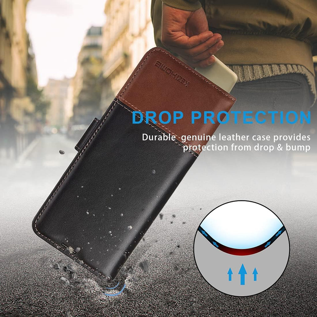 KEZiHOME Genuine Leather Galaxy Z Fold 3 Wallet Case [RFID Blocking] with Card Slot Flip Kickstand Phone Cover Compatible with Galaxy Z Fold 3
