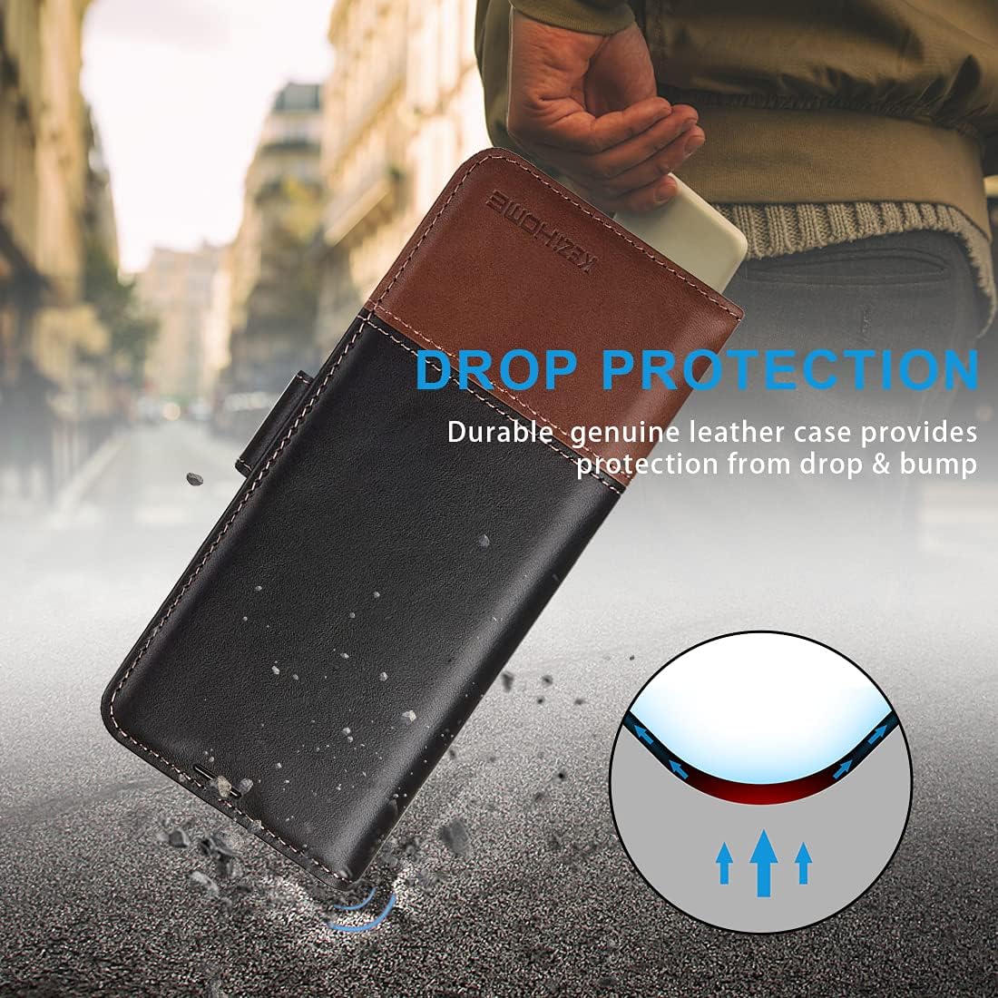 KEZiHOME Genuine Leather Galaxy Z Fold 3 Wallet Case [RFID Blocking] with Card Slot Flip Kickstand Phone Cover Compatible with Galaxy Z Fold 3