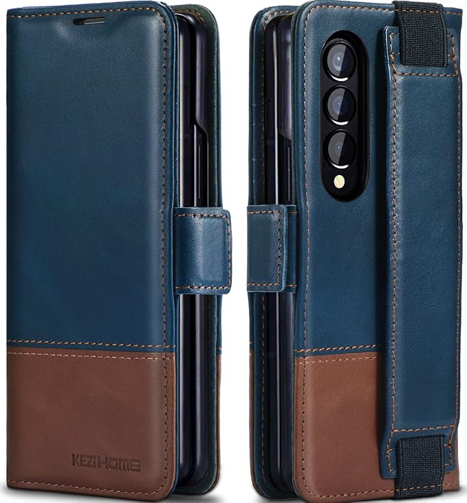 KEZiHOME for Galaxy Z Fold 4 5G Case, Genuine Leather Wallet Case with Card Holder [RFID Blocking] Kickstand Magnetic Book Flip Case Compatible with Samsung Galaxy Z Fold 4 2022