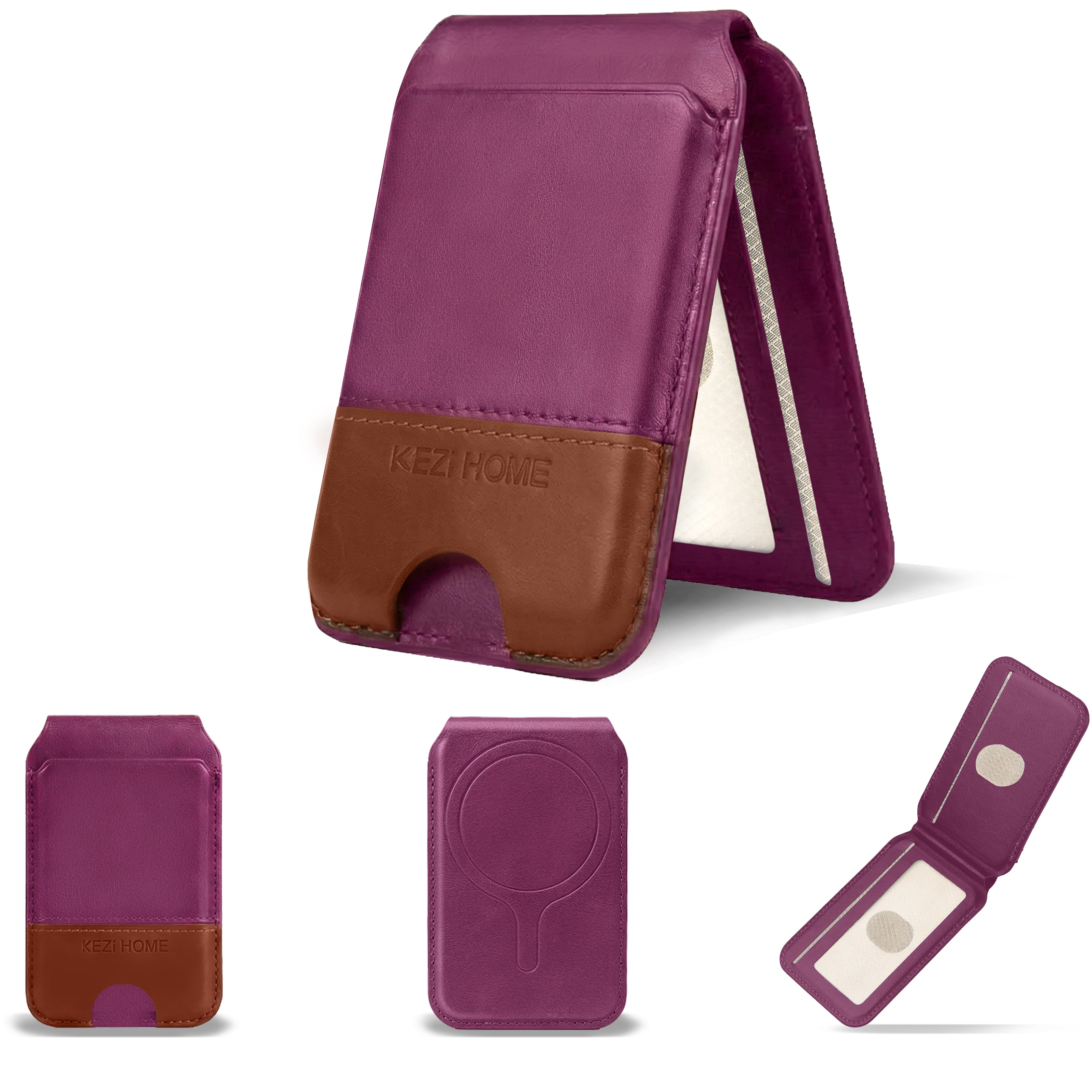 KEZiHOME for MagSafe Wallet, Genuine Leather 5-6 Card Holder[RFID Blocking] with Adjustable Stand, Strong Magnetic Wallet for iPhone 17/16/15/14/13/12 Series