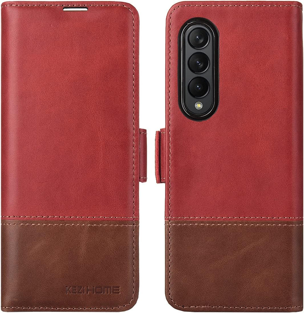 KEZiHOME Genuine Leather Galaxy Z Fold 3 Wallet Case [RFID Blocking] with Card Slot Flip Kickstand Phone Cover Compatible with Galaxy Z Fold 3