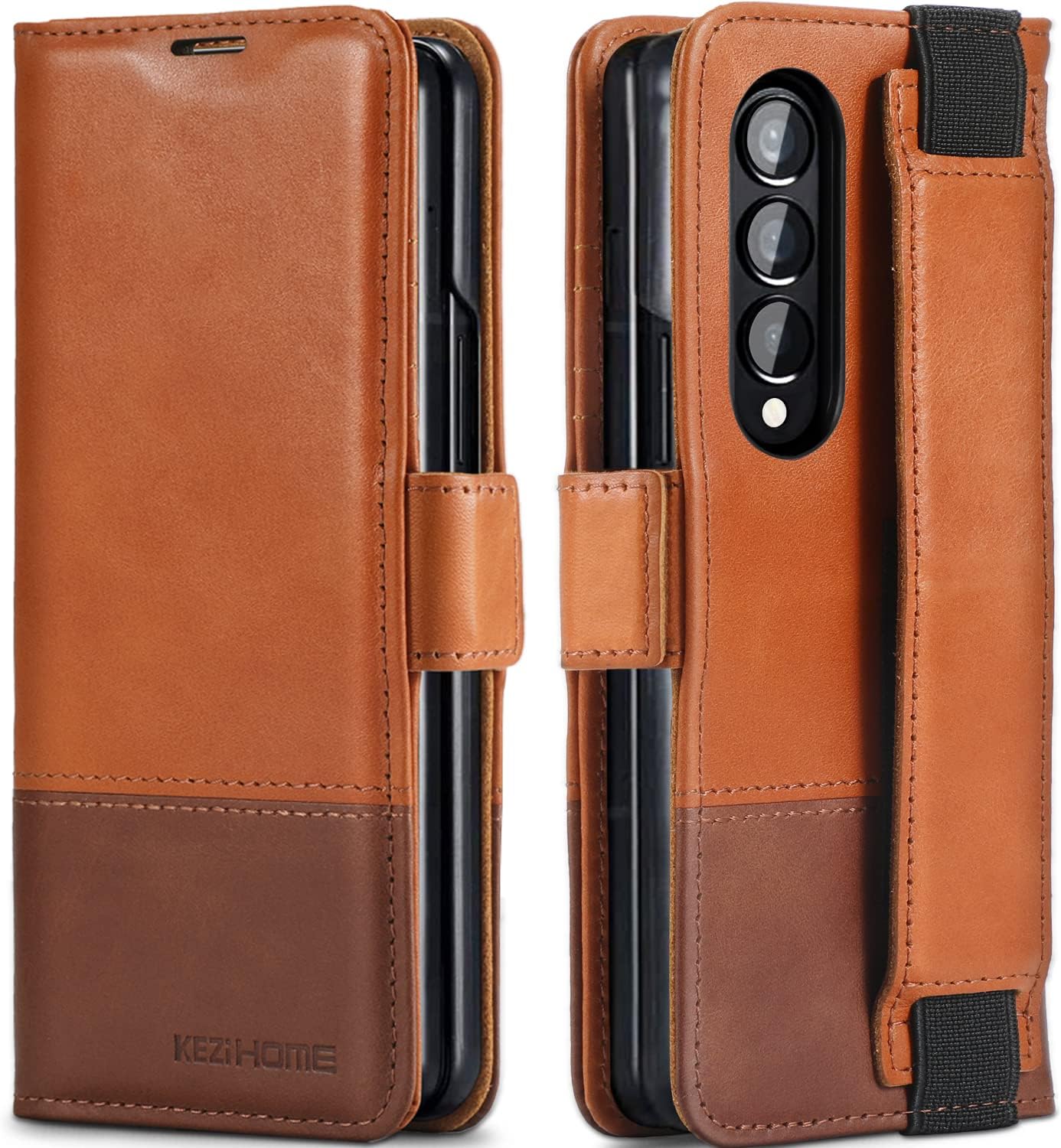 KEZiHOME for Galaxy Z Fold 4 5G Case, Genuine Leather Wallet Case with Card Holder [RFID Blocking] Kickstand Magnetic Book Flip Case Compatible with Samsung Galaxy Z Fold 4 2022