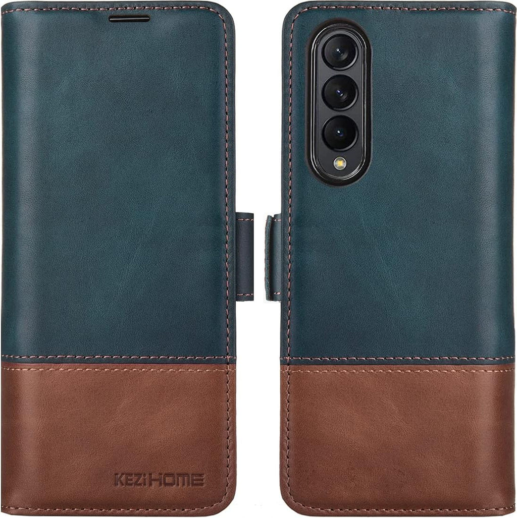 KEZiHOME Genuine Leather Galaxy Z Fold 3 Wallet Case [RFID Blocking] with Card Slot Flip Kickstand Phone Cover Compatible with Galaxy Z Fold 3