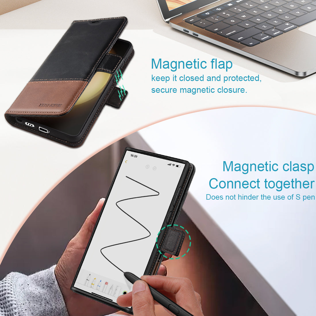 KEZiHOME Case for Galaxy S26 Ultra, Genuine Leather Wallet Case [RFID Blocking] Card Holder Kickstand Magnetic Protective Phone Folio Cover Compatible with Galaxy S26 Ultra 6.9"
