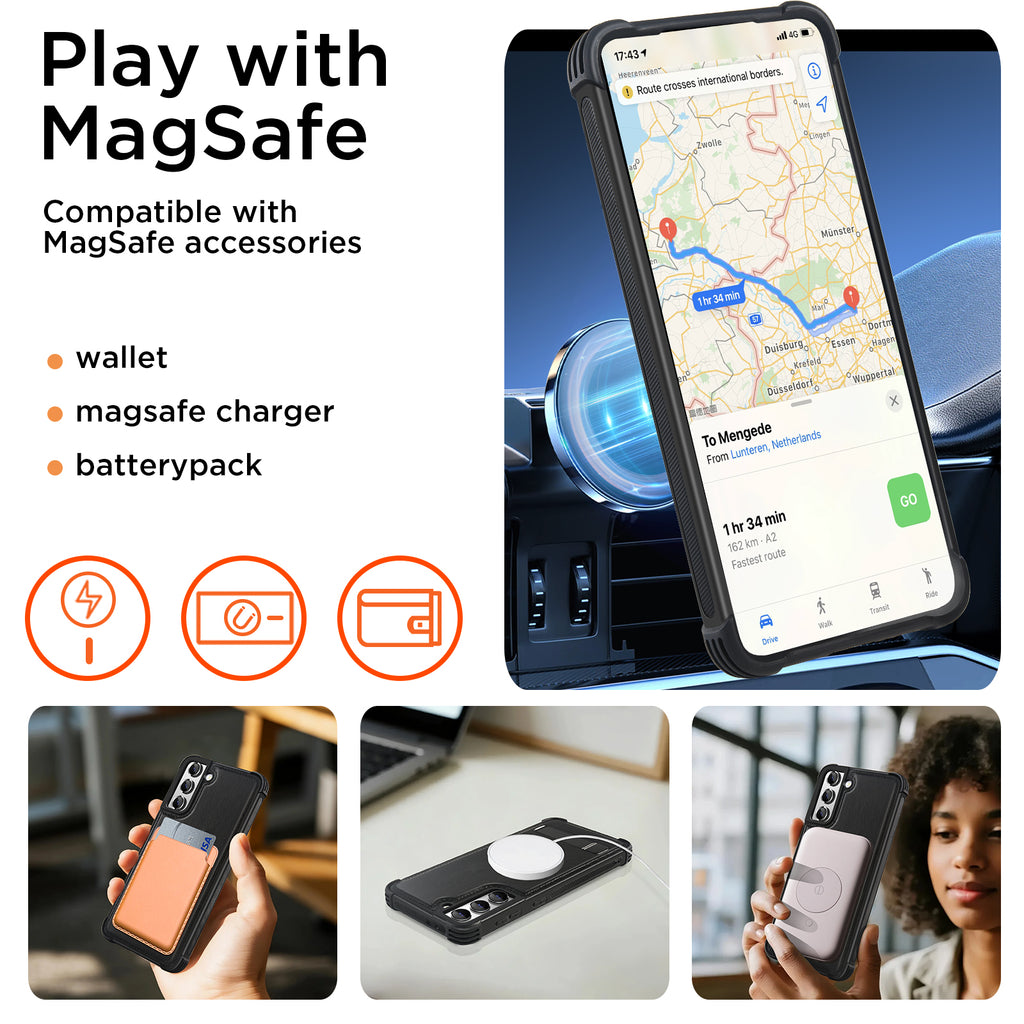 KEZiHOME Case for Samsung S22 Plus with Built-in Stand, Stronger Magnetic, Genuine Leather S22+ Phone Case Shockproof Protective Drop-Proof Cover for Galaxy S22+Plus 5G 6.6 Inch