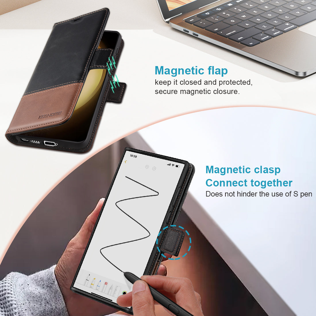 KEZiHOME for Samsung Galaxy S25 Ultra Case, Genuine Leather [RFID Blocking] Galaxy S25 Ultra Wallet Case, Card Slot Flip Magnetic Stand Phone Cover Compatible with Samsung S25 Ultra