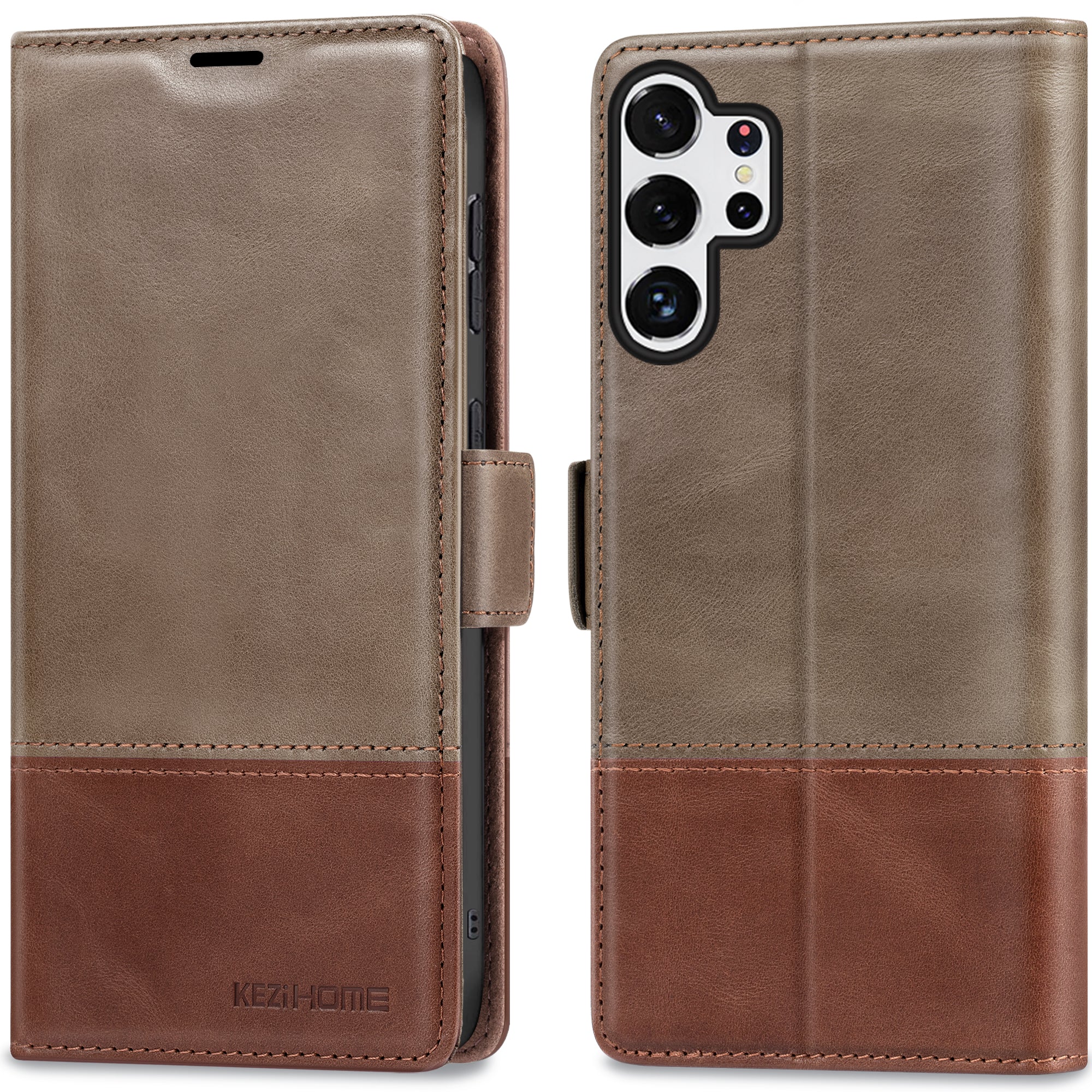 KEZiHOME Wallet Case for Samsung Galaxy S23 Ultra, Genuine Leather Galaxy S23 Ultra Case RFID Blocking Card Holder Magnetic Stand Shockproof TPU Cover Compatible with S23 Ultra