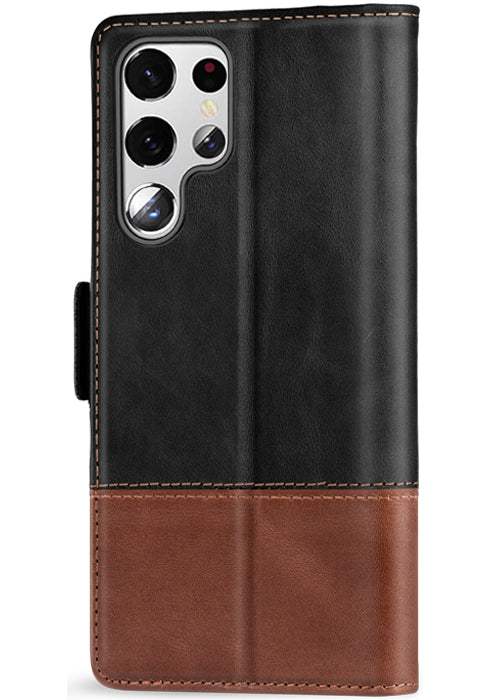 KEZiHOME Galaxy S22 Ultra Case, Genuine Leather [RFID Blocking] Wallet Case Card Slot Flip Magnetic Stand Phone Cover Compatible with Samsung Galaxy S22 Ultra (2022)