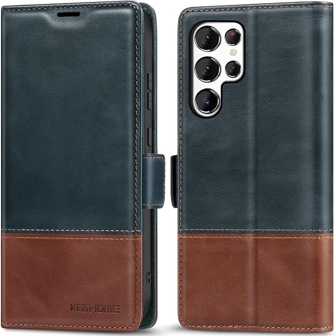 KEZiHOME for Samsung Galaxy S25 Ultra Case, Genuine Leather [RFID Blocking] Galaxy S25 Ultra Wallet Case, Card Slot Flip Magnetic Stand Phone Cover Compatible with Samsung S25 Ultra