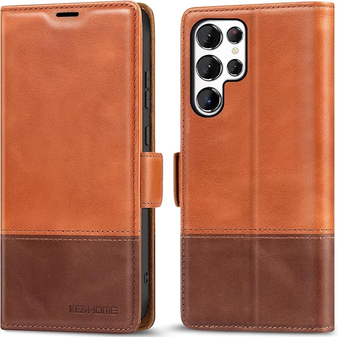 KEZiHOME for Samsung Galaxy S25 Ultra Case, Genuine Leather [RFID Blocking] Galaxy S25 Ultra Wallet Case, Card Slot Flip Magnetic Stand Phone Cover Compatible with Samsung S25 Ultra