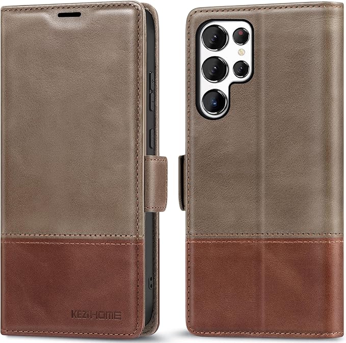 KEZiHOME for Samsung Galaxy S25 Ultra Case, Genuine Leather [RFID Blocking] Galaxy S25 Ultra Wallet Case, Card Slot Flip Magnetic Stand Phone Cover Compatible with Samsung S25 Ultra