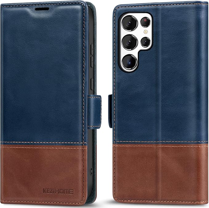 KEZiHOME for Samsung Galaxy S25 Ultra Case, Genuine Leather [RFID Blocking] Galaxy S25 Ultra Wallet Case, Card Slot Flip Magnetic Stand Phone Cover Compatible with Samsung S25 Ultra