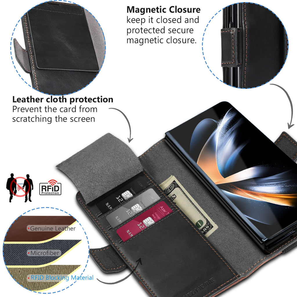 KEZiHOME for Samsung Galaxy Z fold 7 Case, Wallet Case with Card Holder[RFID Blocking], Genuine Leather for Z Fold 7, Kickstand Protactive Flip Phone Cover 5G