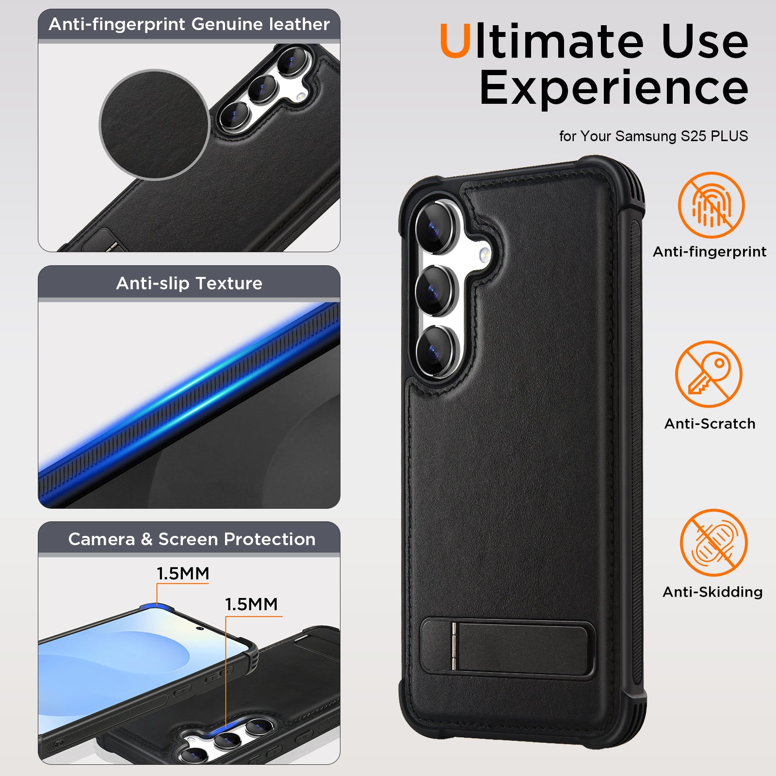KEZiHOME Magnetic for Samsung Galaxy S25 Plus Case with Kickstand, Compatible with MagSafe, Genuine Leather Military Grade Protection Shockproof Soft Edge Phone Case for Galaxy S25+ Plus