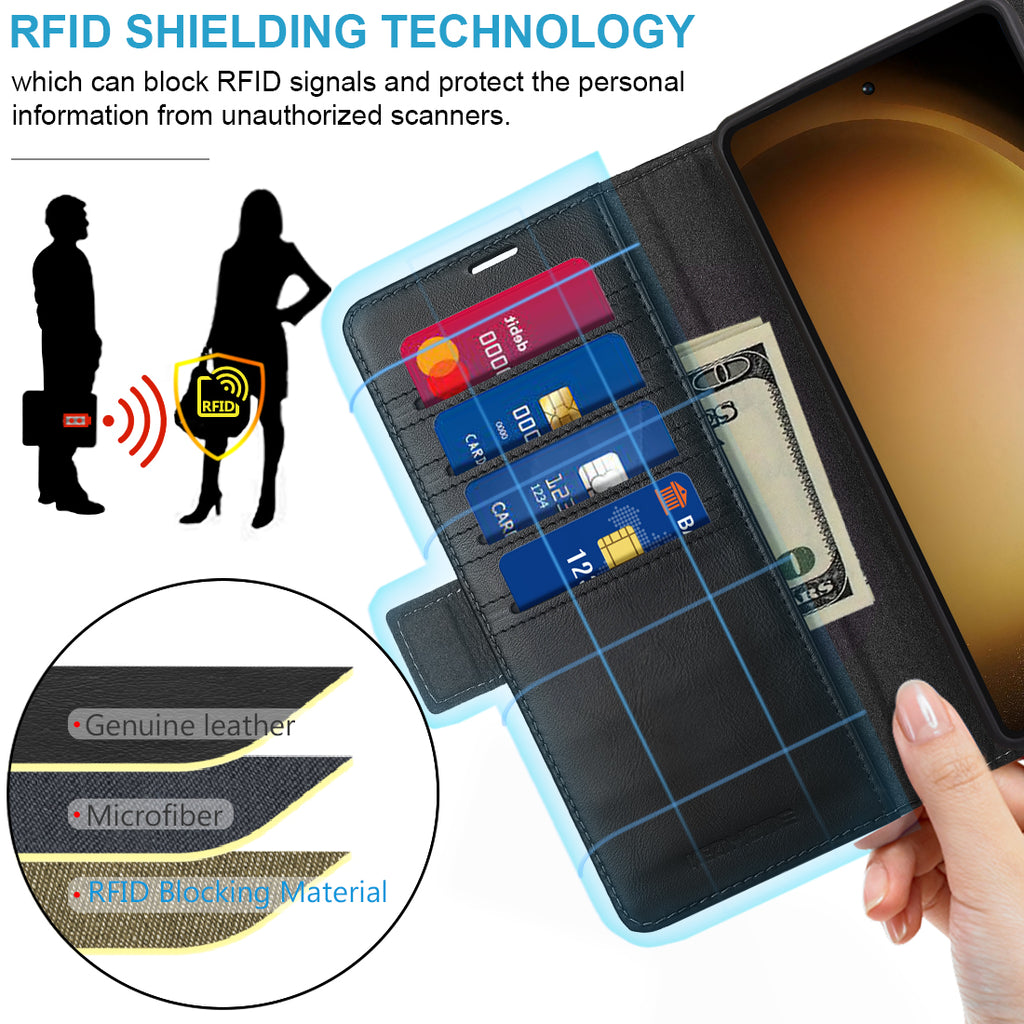 KEZiHOME Case for Galaxy S24 Ultra, Genuine Leather Wallet Case [RFID Blocking] Card Holder Kickstand Magnetic Protective Phone Folio Cover Compatible with Galaxy S24 Ultra 6.8"