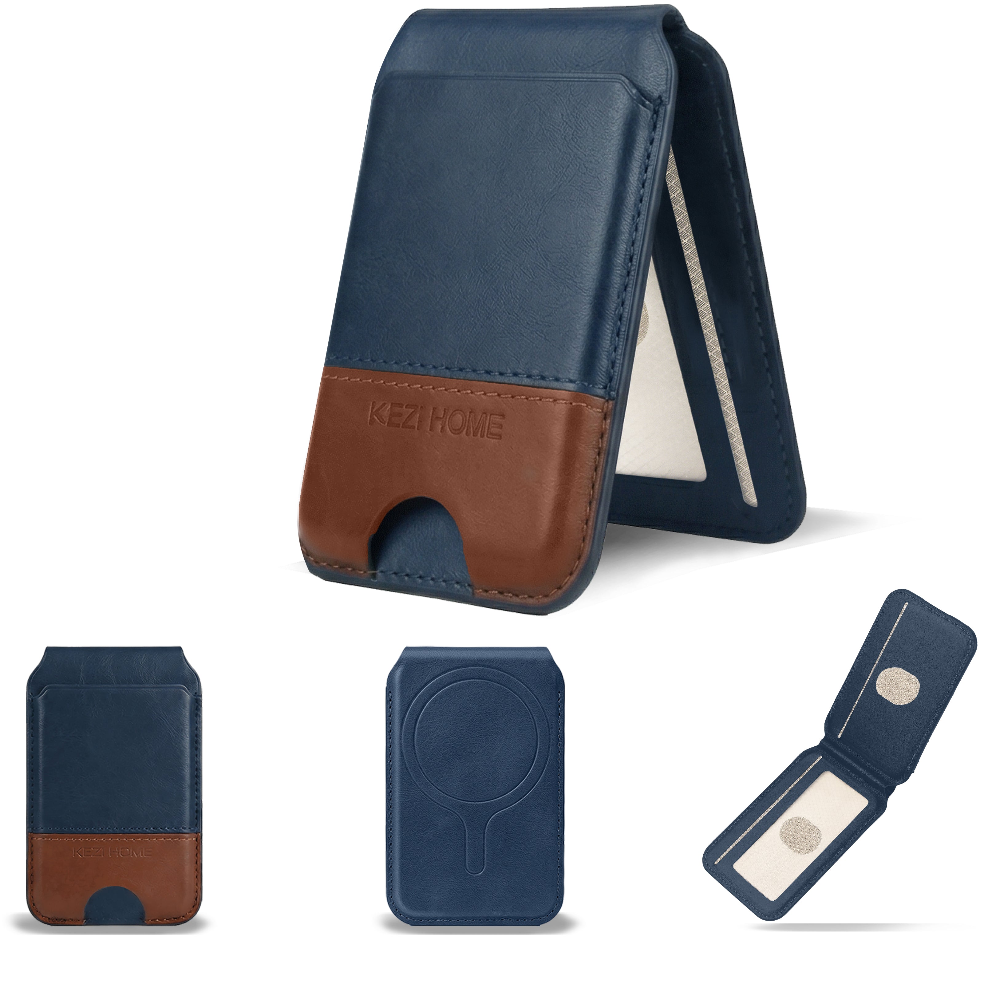 KEZiHOME for MagSafe Wallet, Genuine Leather 5-6 Card Holder[RFID Blocking] with Adjustable Stand, Strong Magnetic Wallet for iPhone 17/16/15/14/13/12 Series