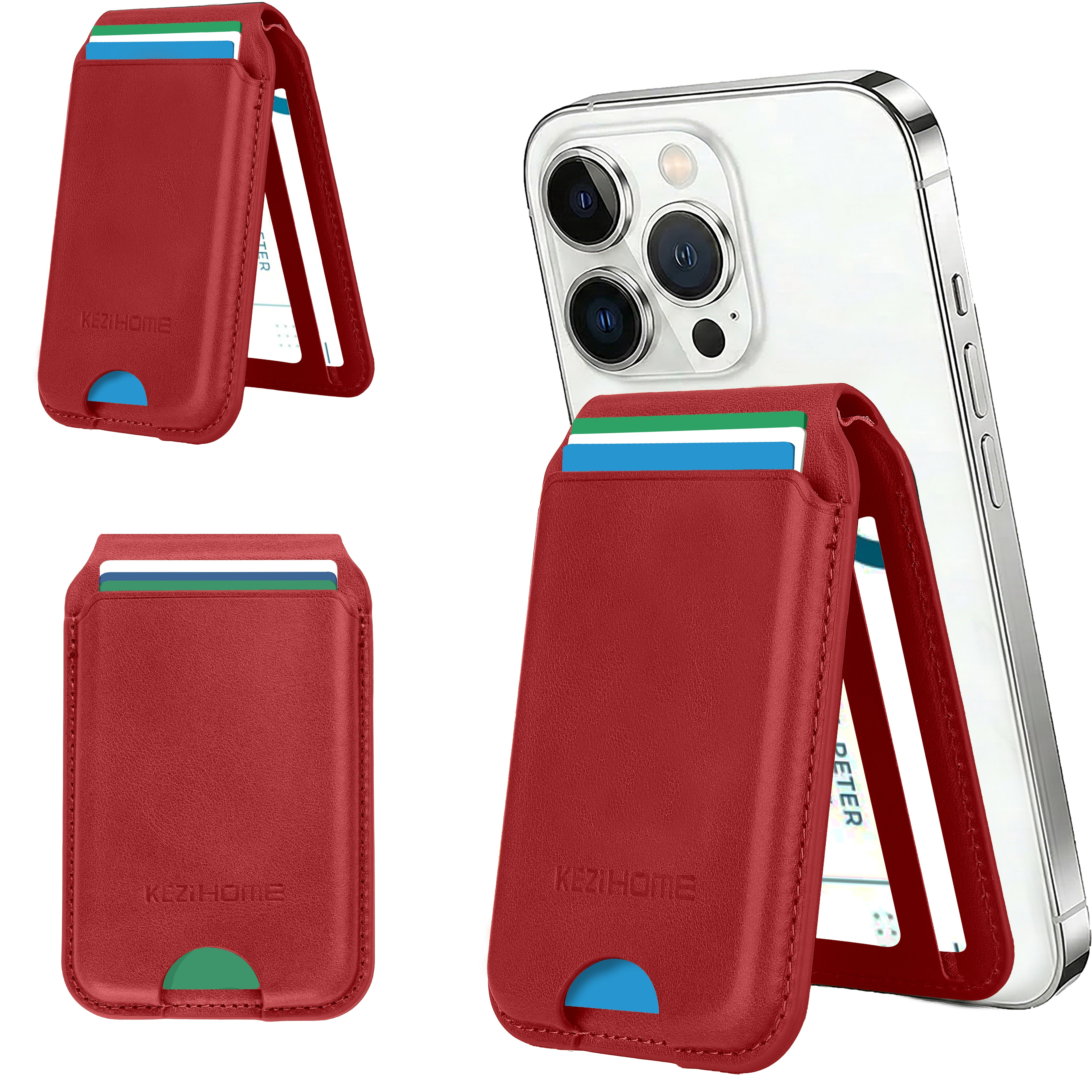 KEZiHOME for MagSafe Wallet, Genuine Leather 5-6 Card Holder[RFID Blocking] with Adjustable Stand, Strong Magnetic Wallet for iPhone 17/16/15/14/13/12 Series