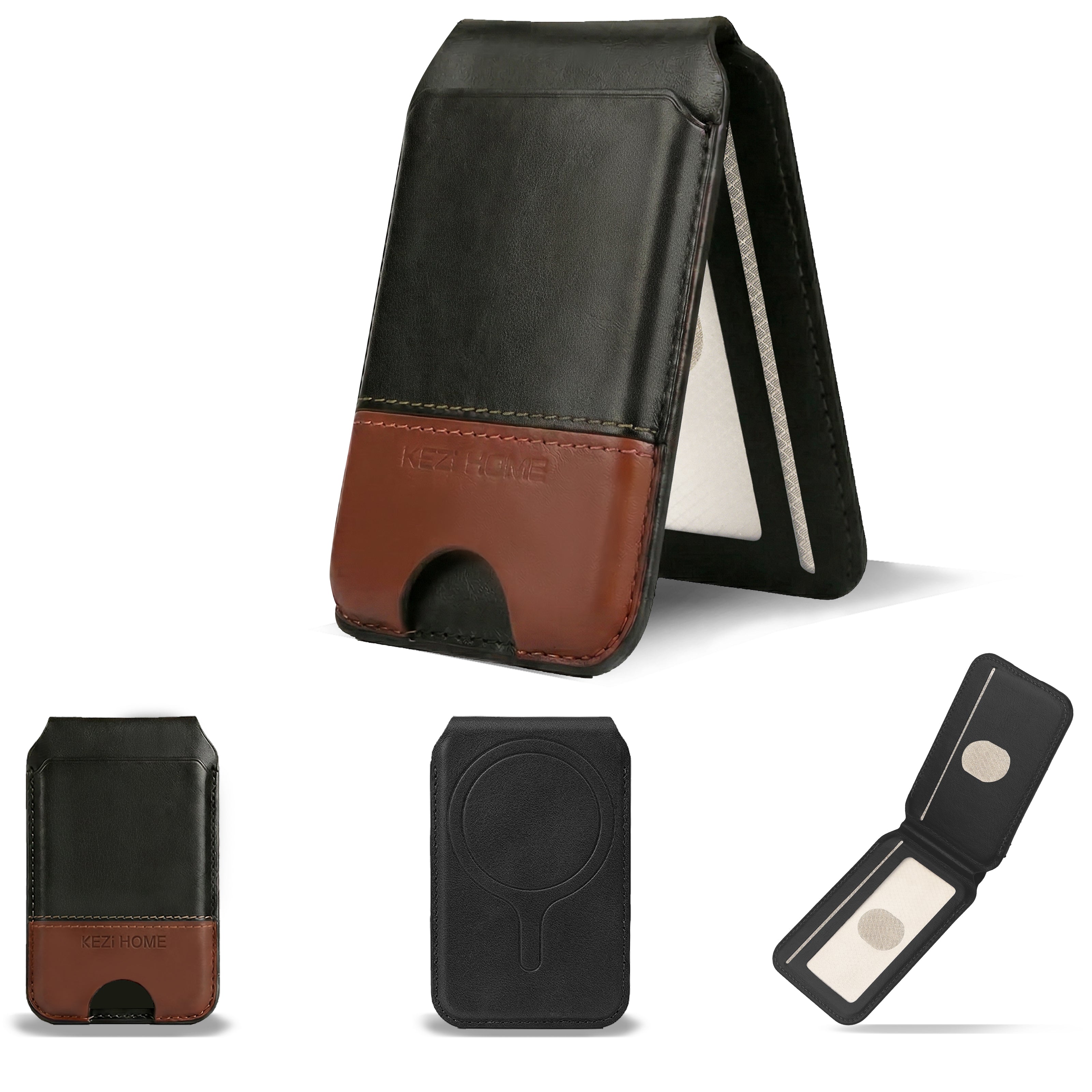 KEZiHOME for MagSafe Wallet, Genuine Leather 5-6 Card Holder[RFID Blocking] with Adjustable Stand, Strong Magnetic Wallet for iPhone 17/16/15/14/13/12 Series