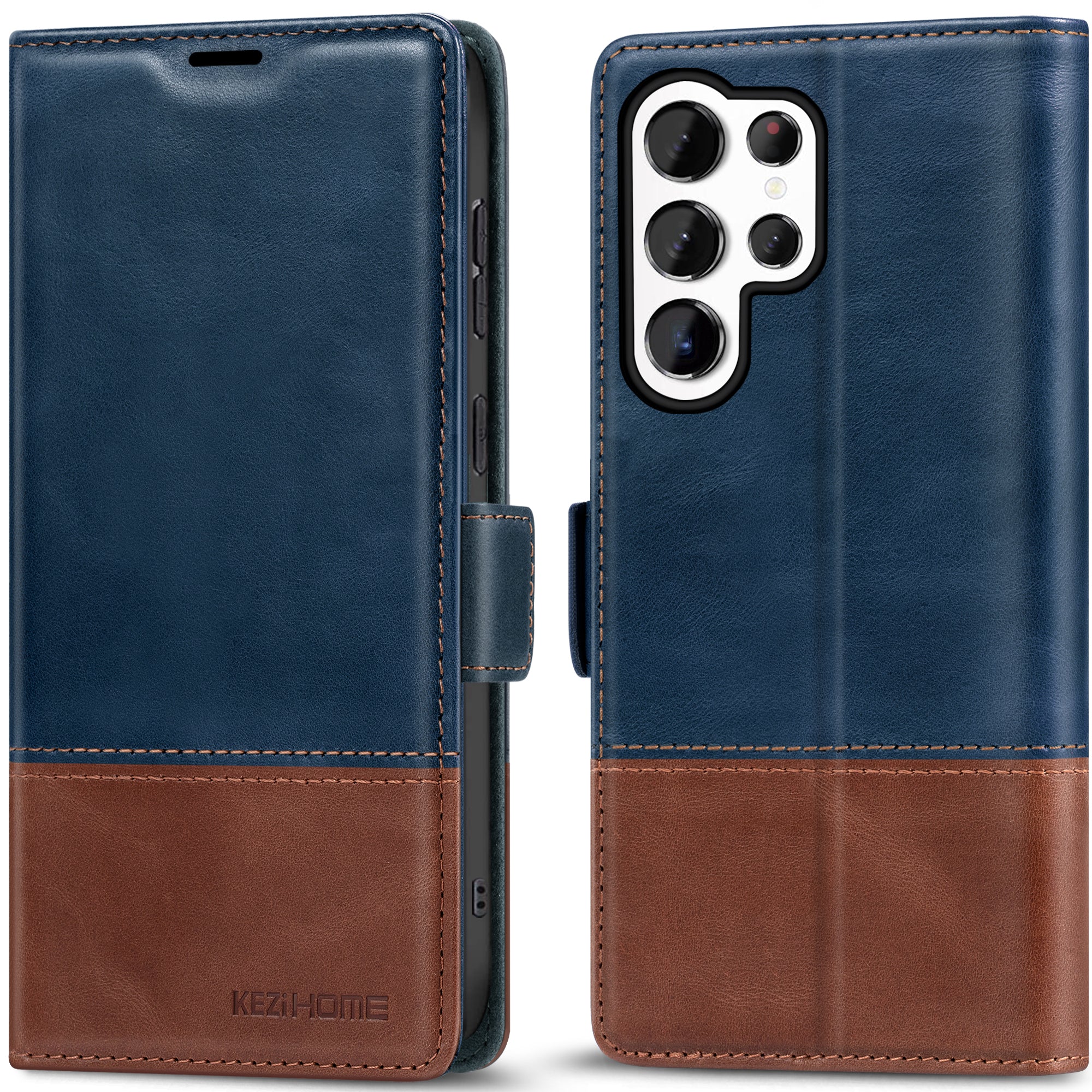 KEZiHOME Wallet Case for Samsung Galaxy S23 Ultra, Genuine Leather Galaxy S23 Ultra Case RFID Blocking Card Holder Magnetic Stand Shockproof TPU Cover Compatible with S23 Ultra